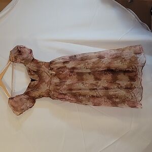 NWT Lovely Statement Light Brown Floral Organza Tie-Back Midi Dress, Medium